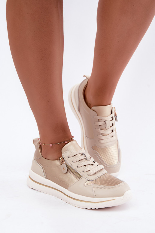 Oselia leren sneakers met decoratieve rits in goud-beige