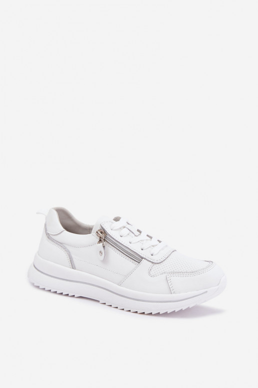 Baskets en cuir avec fermeture éclair décorative blanche Oselia