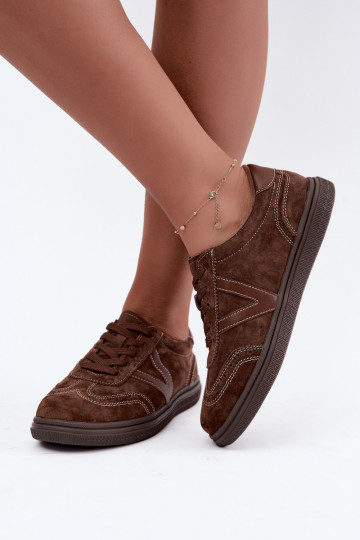 Cariva bruine leren en suede sneakers