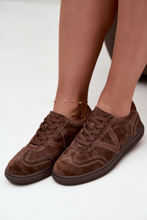 Cariva bruine leren en suede sneakers