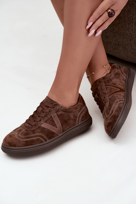 Cariva bruine leren en suede sneakers