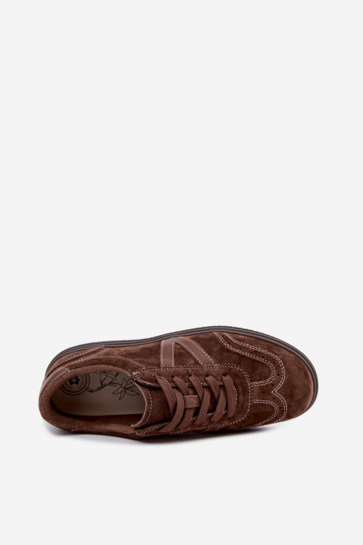 Cariva bruine leren en suede sneakers