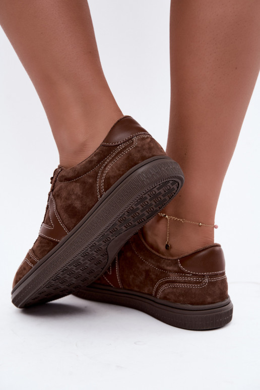 Cariva bruine leren en suede sneakers