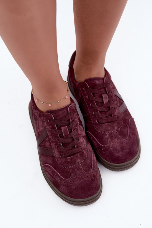 Sneakers en cuir et daim bordeaux Cariva