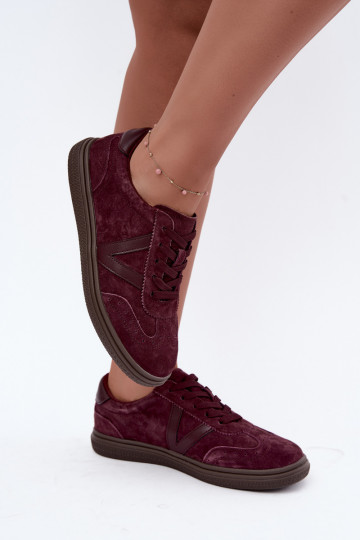 Cariva bordeaux leren en suede sneakers 2
