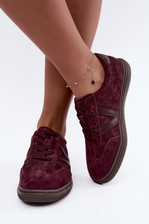 Sneakers en cuir et daim bordeaux Cariva