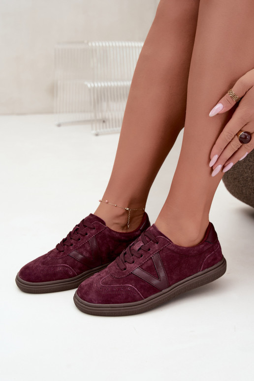 Sneakers en cuir et daim bordeaux Cariva