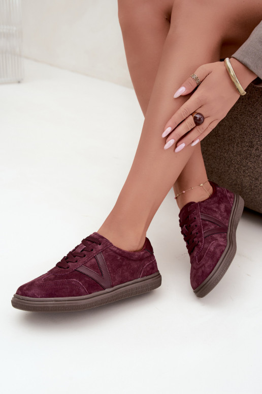 Sneakers en cuir et daim bordeaux Cariva