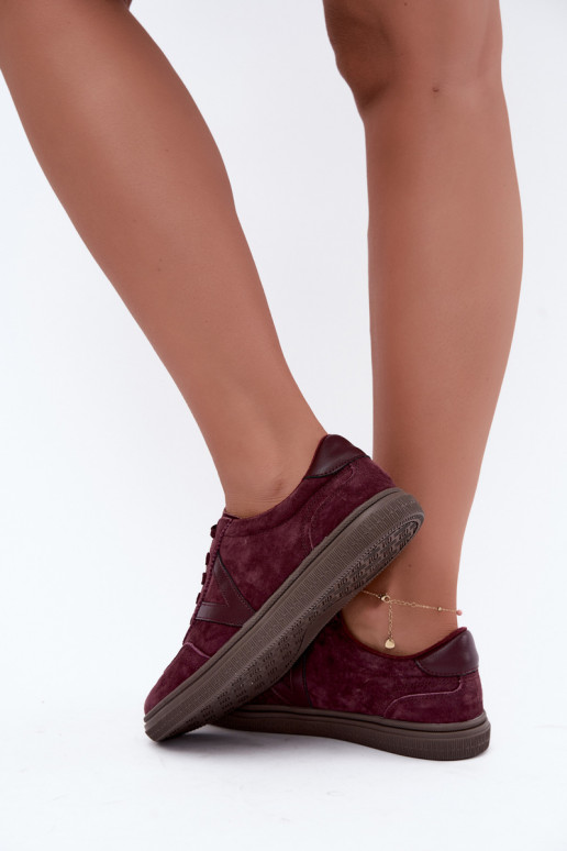 Cariva bordeaux leren en suede sneakers