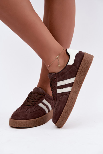 Bellmont chocolade en witte faux suede sneakers