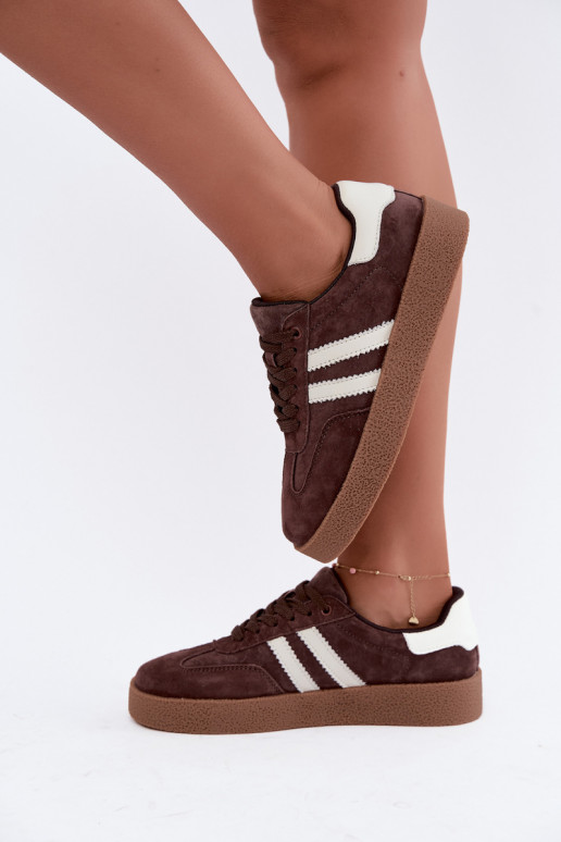 Bellmont chocolade en witte faux suede sneakers