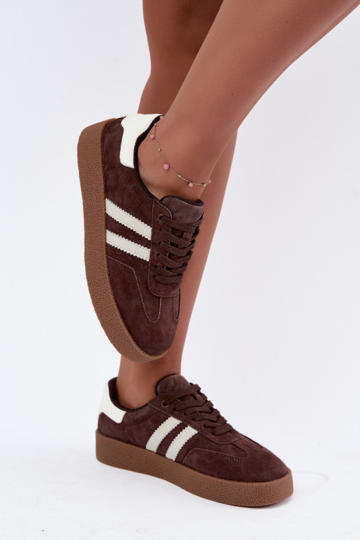 Bellmont chocolade en witte faux suede sneakers