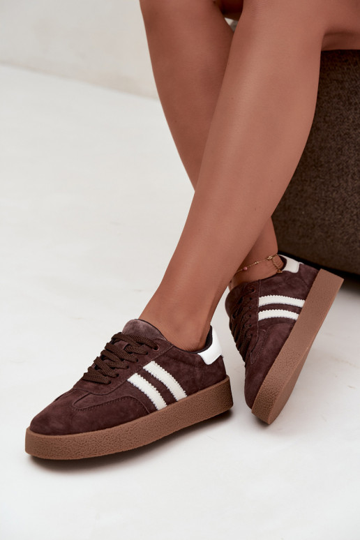 Bellmont chocolade en witte faux suede sneakers