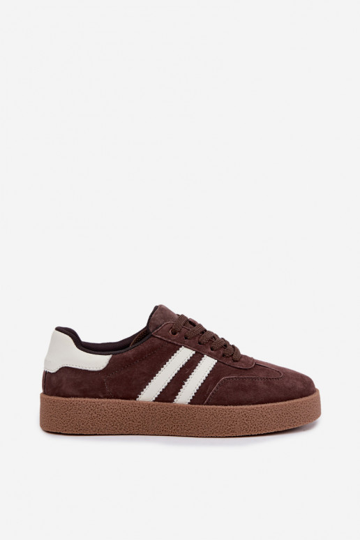 Bellmont chocolade en witte faux suede sneakers