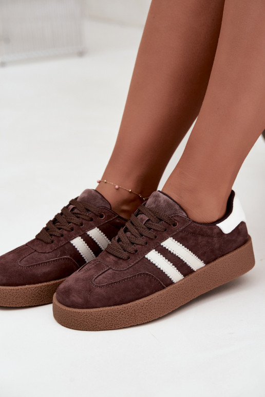Bellmont chocolade en witte faux suede sneakers