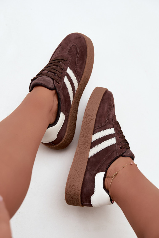 Bellmont chocolade en witte faux suede sneakers
