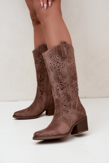 Bottes longues de style cowboy brunes avec découpes Garena 2