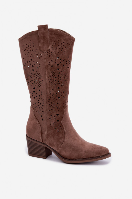 Garena braune Cowboy-Stiefel mit Ausschnitten