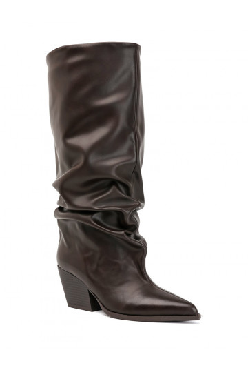 Damen kniehohe Stiefel mit gebogenem Obermaterial und Absätzen in Schokoladenfarbe Durela 2