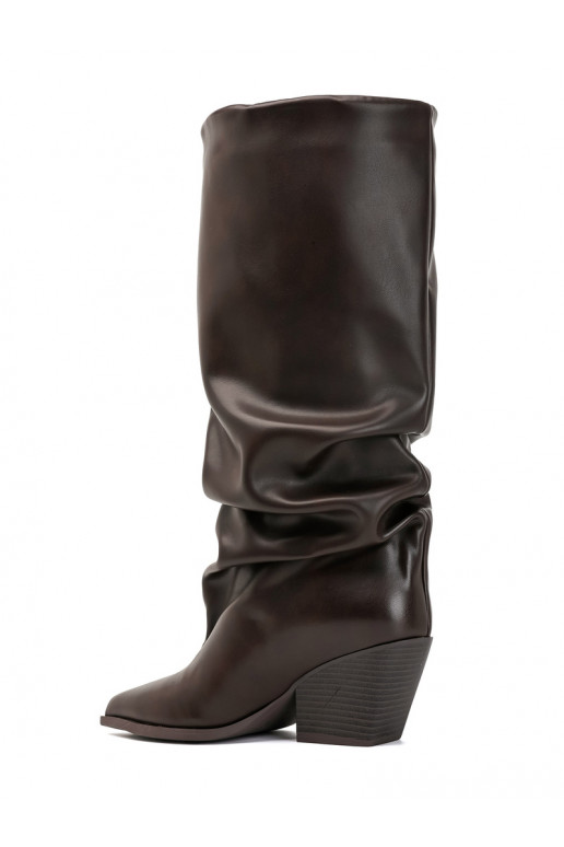 Bottes hautes pour femmes avec tige courbée et talons en couleur chocolat Durela