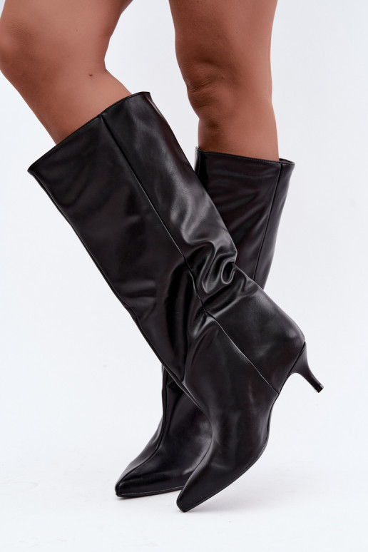 Stiefeletten mit Absatz aus schwarzem Kunstveloursleder Desya