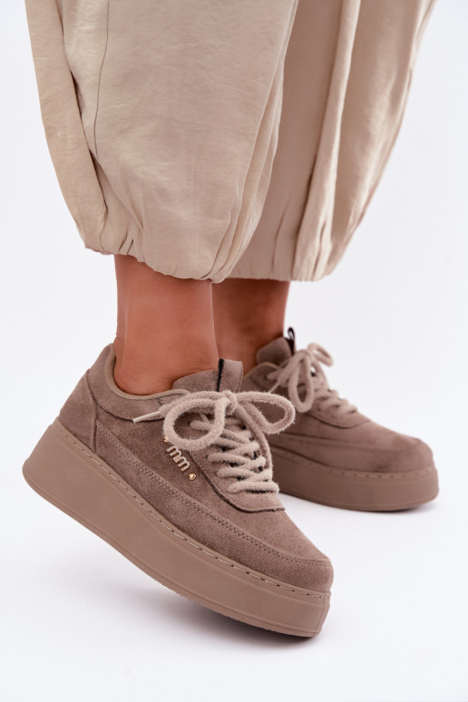 Suède sneakers met platform in klei Teysa