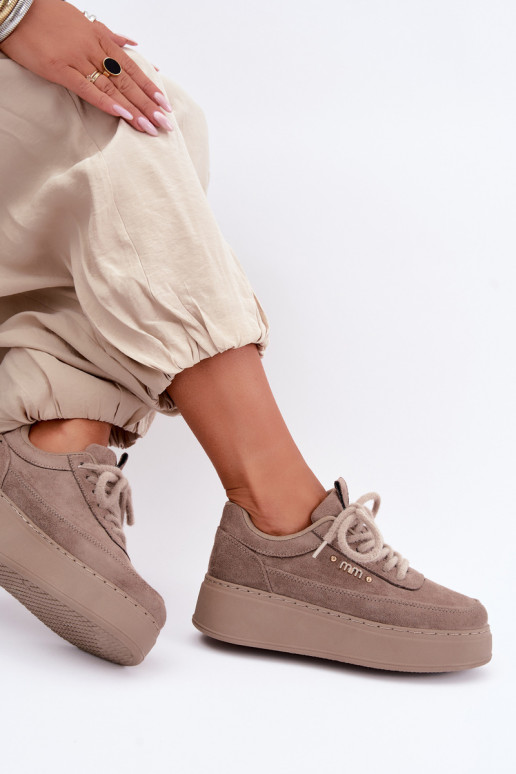 Suède sneakers met platform in klei Teysa