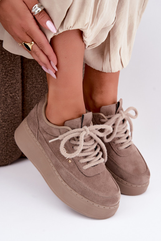 Suède sneakers met platform in klei Teysa