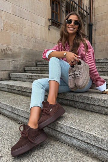 Suède sneakers met platform in chocolade Teysa
