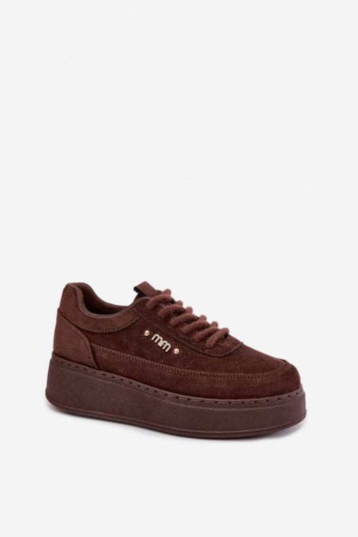 Suède sneakers met platform in chocolade Teysa