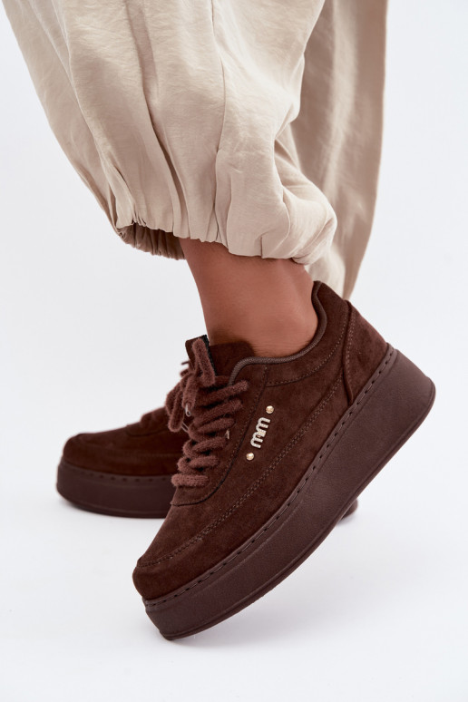 Suède sneakers met platform in chocolade Teysa