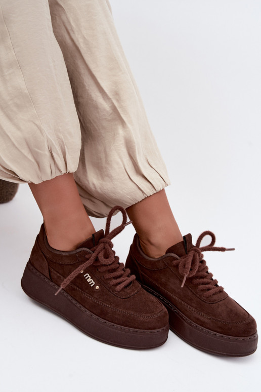 Suède sneakers met platform in chocolade Teysa