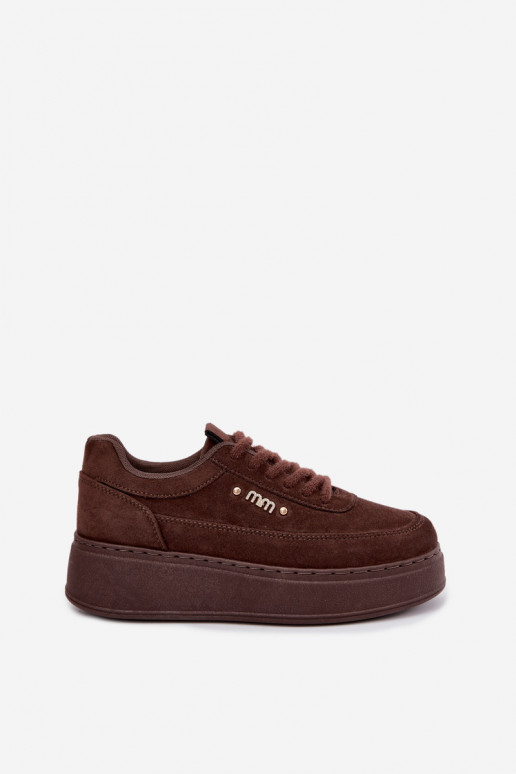 Suède sneakers met platform in chocolade Teysa