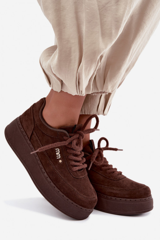 Suède sneakers met platform in chocolade Teysa