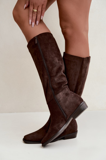 Bottes hautes pour femmes à petit talon en chocolat Feretta