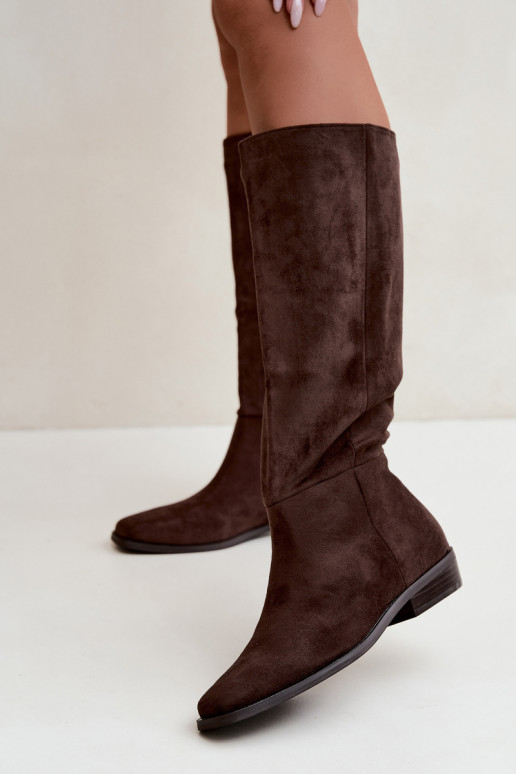 Damen lange Stiefel auf niedrigem Absatz in Schokolade Feretta