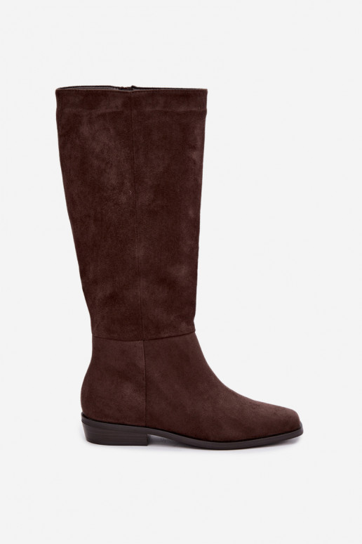 Damen lange Stiefel auf niedrigem Absatz in Schokolade Feretta