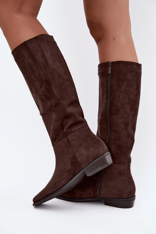 Bottes hautes pour femmes à petit talon en chocolat Feretta