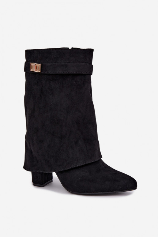 Damen warme Stiefeletten mit verzierten Absätzen in schwarz Luvielle