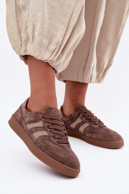 Dames sneakers van bruin suede Vinceza 95438