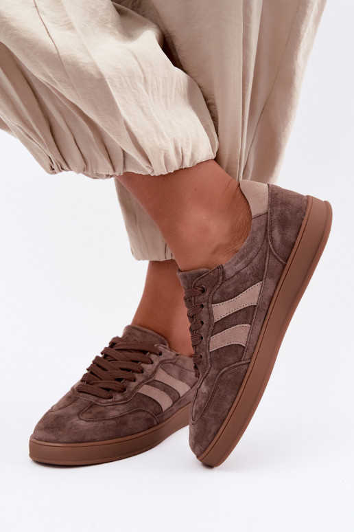 Dames sneakers van bruin suede Vinceza 95438