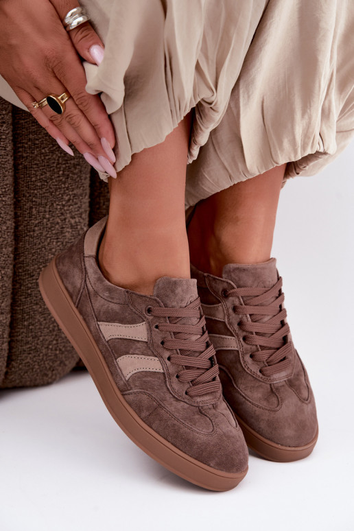 Dames sneakers van bruin suede Vinceza 95438