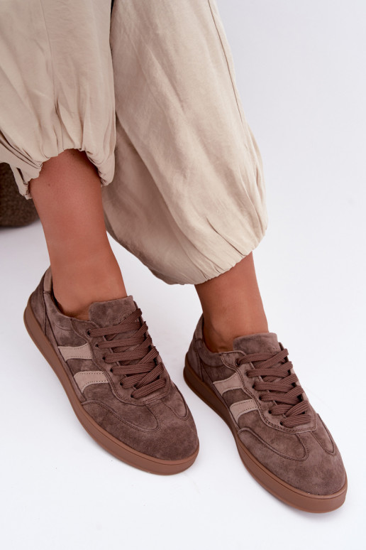 Dames sneakers van bruin suede Vinceza 95438