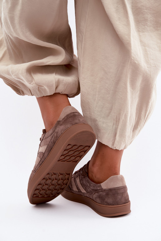 Dames sneakers van bruin suede Vinceza 95438