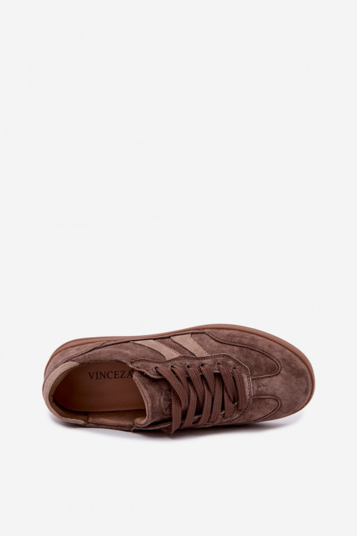 Dames sneakers van bruin suede Vinceza 95438