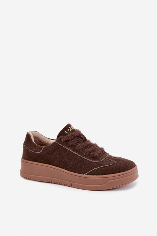 Faux suede sneakers met bont en veters Kobbo 79655 chocolade