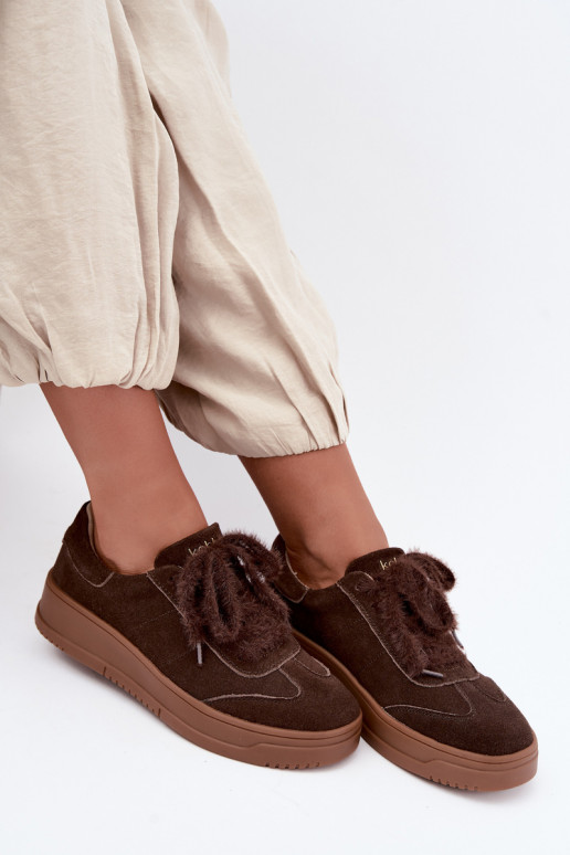 Baskets en faux daim avec fourrure et lacets Kobbo 79655 chocolat