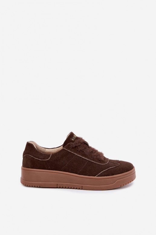 Faux-Suede-Sneaker mit Fell und Schnürsenkeln Kobbo 79655 schokoladenbraun