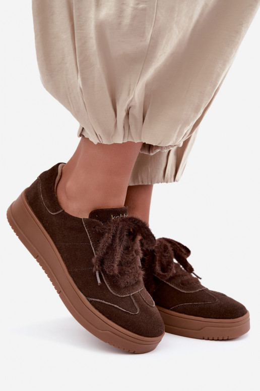 Baskets en faux daim avec fourrure et lacets Kobbo 79655 chocolat