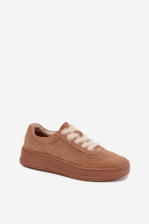 Faux-Suede-Sneaker mit Fell und Schnürsenkeln Kobbo 79655 braun
